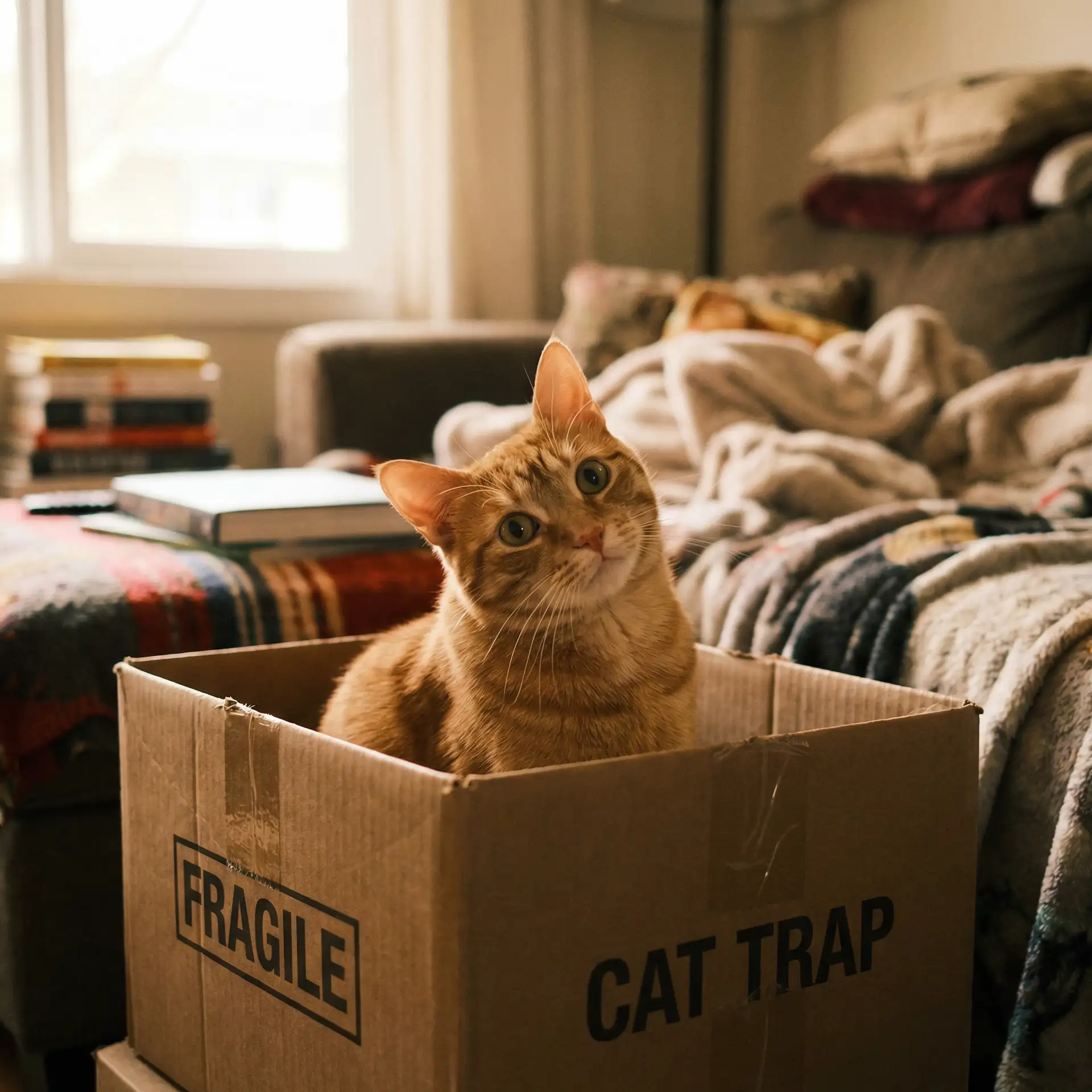 橘猫躲在纸箱里 - 小保姆的疯狂