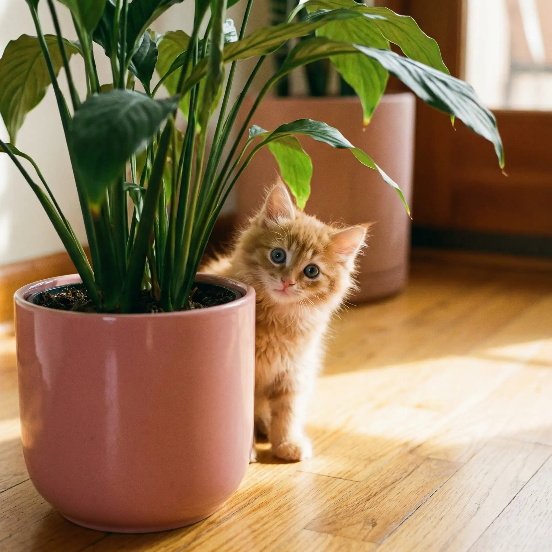 小猫从花盆后探头 - 小保姆的疯狂